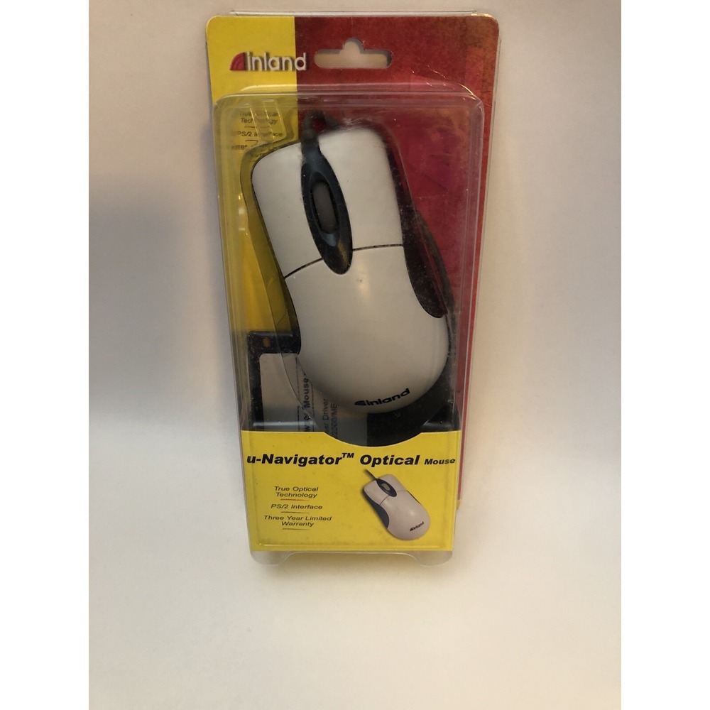 Inland u-Navigator Optical Mouse Vintage PS/2 Wired White Blue 07236 New Sealed